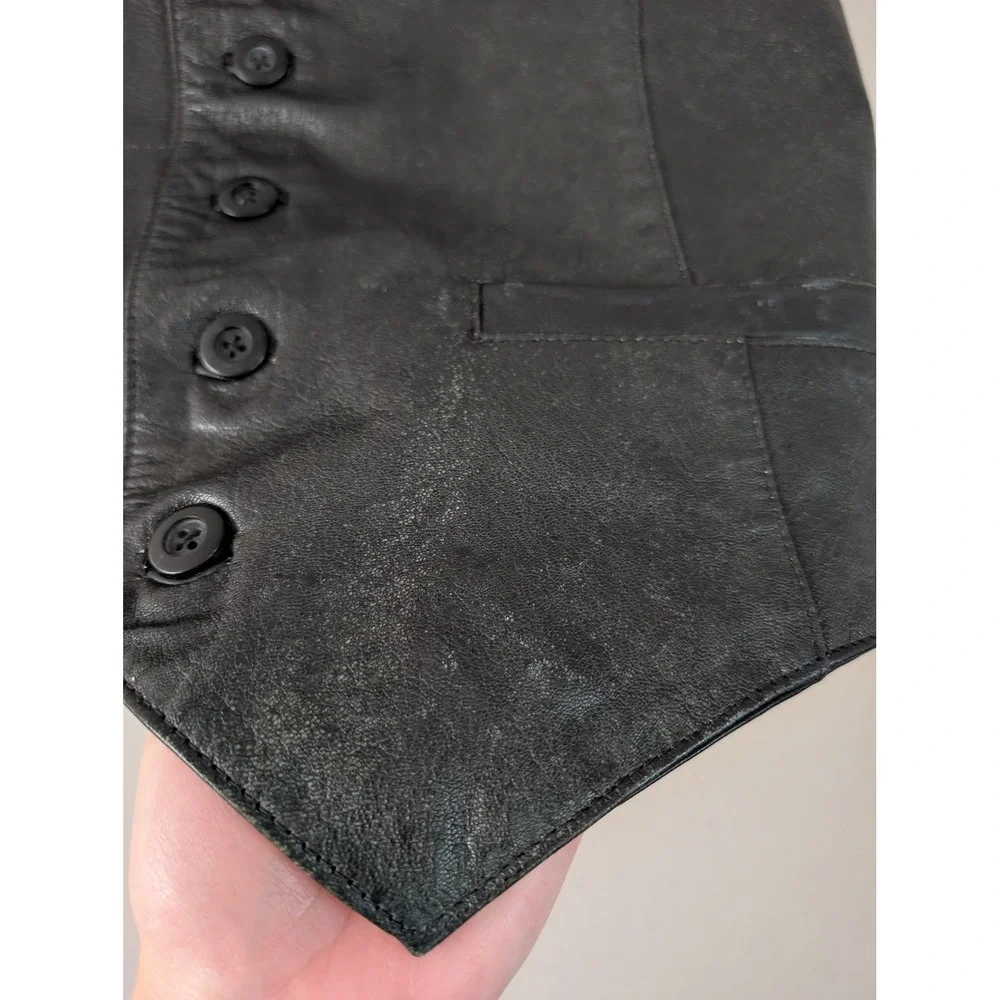 Wilsons Mens M Black Leather Button Front Vest Steampunk Biker Moto Edgy Vintage